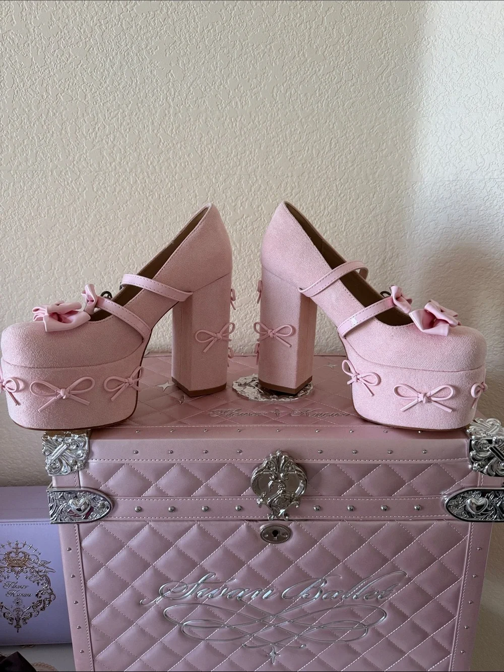 Pink Bow Platform Mary Jane Heels